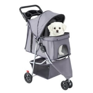 Pet Stroller For Dogs And Cats- Foldable, Lightweight, And Durable- Ideal For Small To Medium Pets - Includes Storage Basket
