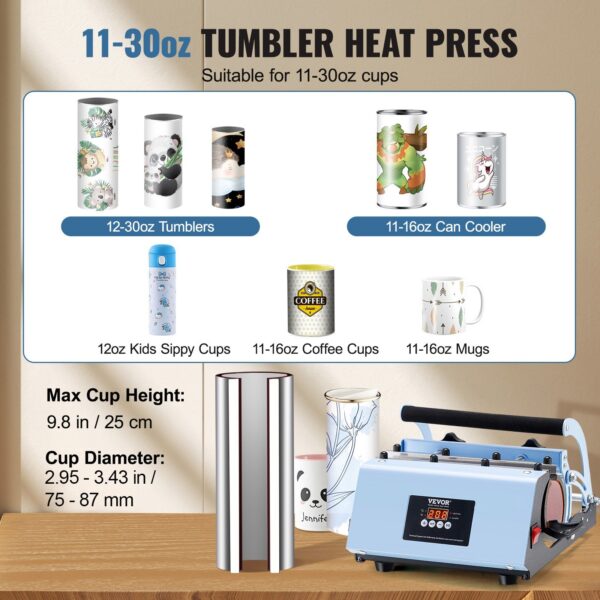 Tumbler Heat Press Machine, 11-30oz Mug Press, Heat Up Fast And Even, Tumbler Press With Sublimation Paper, Tape And Gloves, Temp And Time Setting, For Sublimation Tumblers, Cups, Mugs, Blue - Image 2