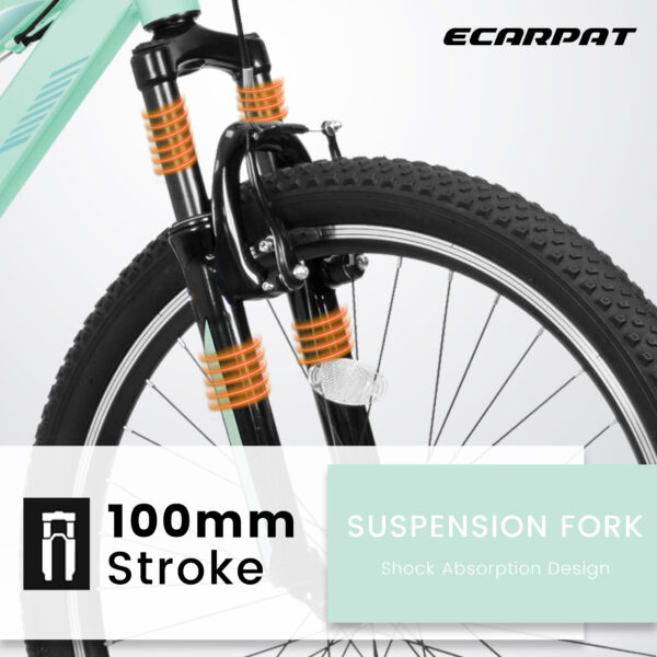 A26208D Mountain Bike 24 26 Inch, High-Density Carbon Steel Frame, 21 Speed, Front Suspension, Dual V-Brakes, Pre-Assembled For Men Women Teens - Image 5