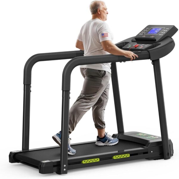 Elderly Rehabilitation Composite Shock-absorbing Treadmill With Extended Handrails And Enlarged Running Platform, Suitable For The Elderly, Load-bearing 300 Pounds, Safety Key, Easy-to-move Wheels - Image 4