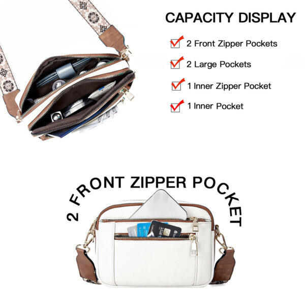 Triple-zipper Shoulder Bag With Floral Embroidered Straps Fashion Colorblock Multi-functional Crossbody Bags For Women - Image 4