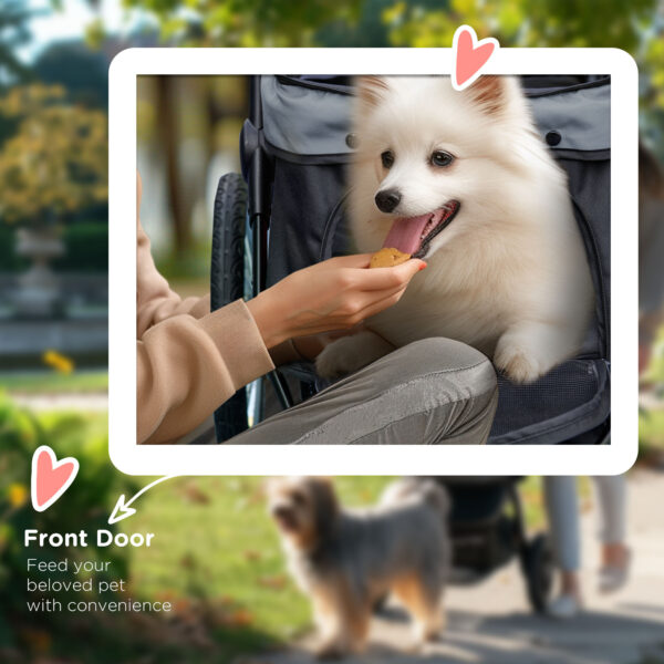 3 Wheels Pet Stroller for Small Dogs and Medium Dogs with Adjustable Canopy, Safety Tether, Storage Basket, Gray - Image 4