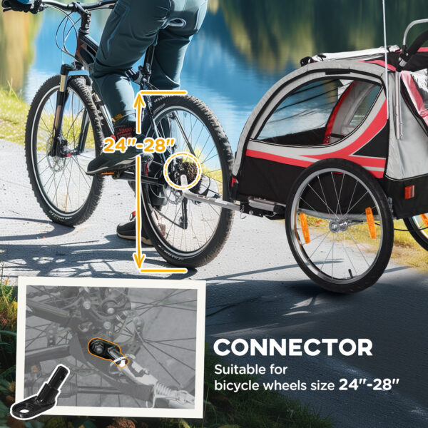 2-in-1 Walk/Ride Child Baby Bike Trailer for Kids 2 Seater, High-Visibility Bike Stroller for Toddler Wagon, Weather-Strong Double Bicycle Trailer Accessory for Kids, Red - Image 3