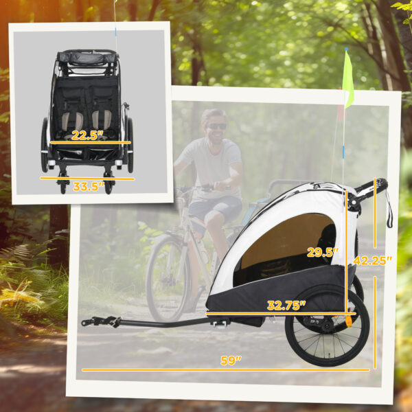 Bike Trailer for Kids 3 In1 Foldable Child Jogger Stroller Baby Stroller Transport Carrier with Shock Absorber System Rubber Tires Adjustable Handlebar Kid Bicycle Trailer White and Grey - Image 2
