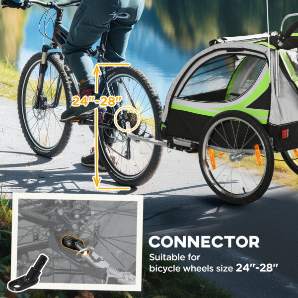 2-in-1 Walk/Ride Child Baby Bike Trailer for Kids 2 Seater, High-Visibility Bike Stroller for Toddler Wagon, Weather-Strong Double Bicycle Trailer Accessory for Kids, Green - Image 2