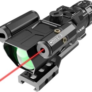 UUQ 4X32 Prism Optics Rifle Scope with Red Laser,Red Illuminated Reticle,Upgraded Buttons,and Glass Etched Reticle 4X Magnification-Fits 20mm Free Mounts (Red Laser Above) : Sports & Outdoors