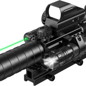 MidTen 3-9x32 5-in-1 Scope Combo with Dual Illuminated Rangefinder Reticle Scope, Laser Sight, Red Dot Sight, Flashlight with 20mm Mount, Green : Sports & Outdoors