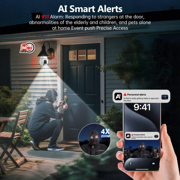 AI Detection 360 Degree HD 3MP CCTV Video Light Bulb E27 IP Wireless Mini Security Hidden Wifi Camera - Image 5