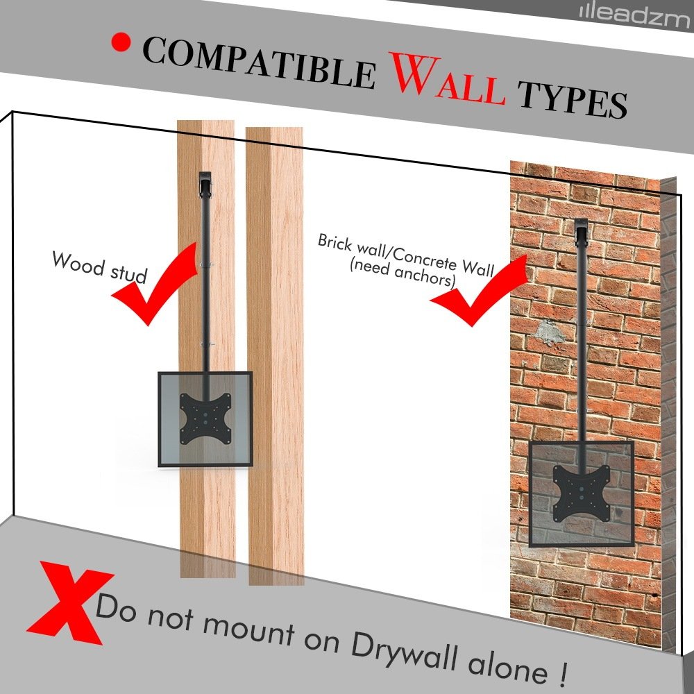 TV Ceiling Bracket, Length Adjustable 360 Degree Rotation, Up And Down 5-15 Degrees, Load Capacity 25kg - Image 5