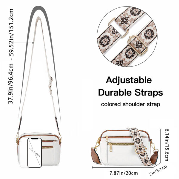 Triple-zipper Shoulder Bag With Floral Embroidered Straps Fashion Colorblock Multi-functional Crossbody Bags For Women - Image 5