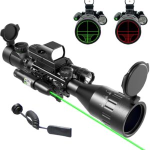 UUQ 4-12&16X50 AO Rifle Scope Red/Green Illuminated Range Finder Reticle W/Green Laser - Holographic Reflex Red Dot Sight - 5 Brightness Modes Flashlight (4-12X50 AO) : Sports & Outdoors