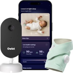 Owlet Dream Duo (Gen 3) Smart Baby Monitor All-in-One Bundle - 2K HD Video Baby Monitor with Alerts & Owlet Dream Sock Tracks Baby’s Oxygen, Heart Rate & Sleep | Health Insights via App | Mint : Baby | RetailXcess