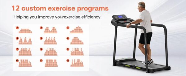Elderly Rehabilitation Composite Shock-absorbing Treadmill With Extended Handrails And Enlarged Running Platform, Suitable For The Elderly, Load-bearing 300 Pounds, Safety Key, Easy-to-move Wheels - Image 7