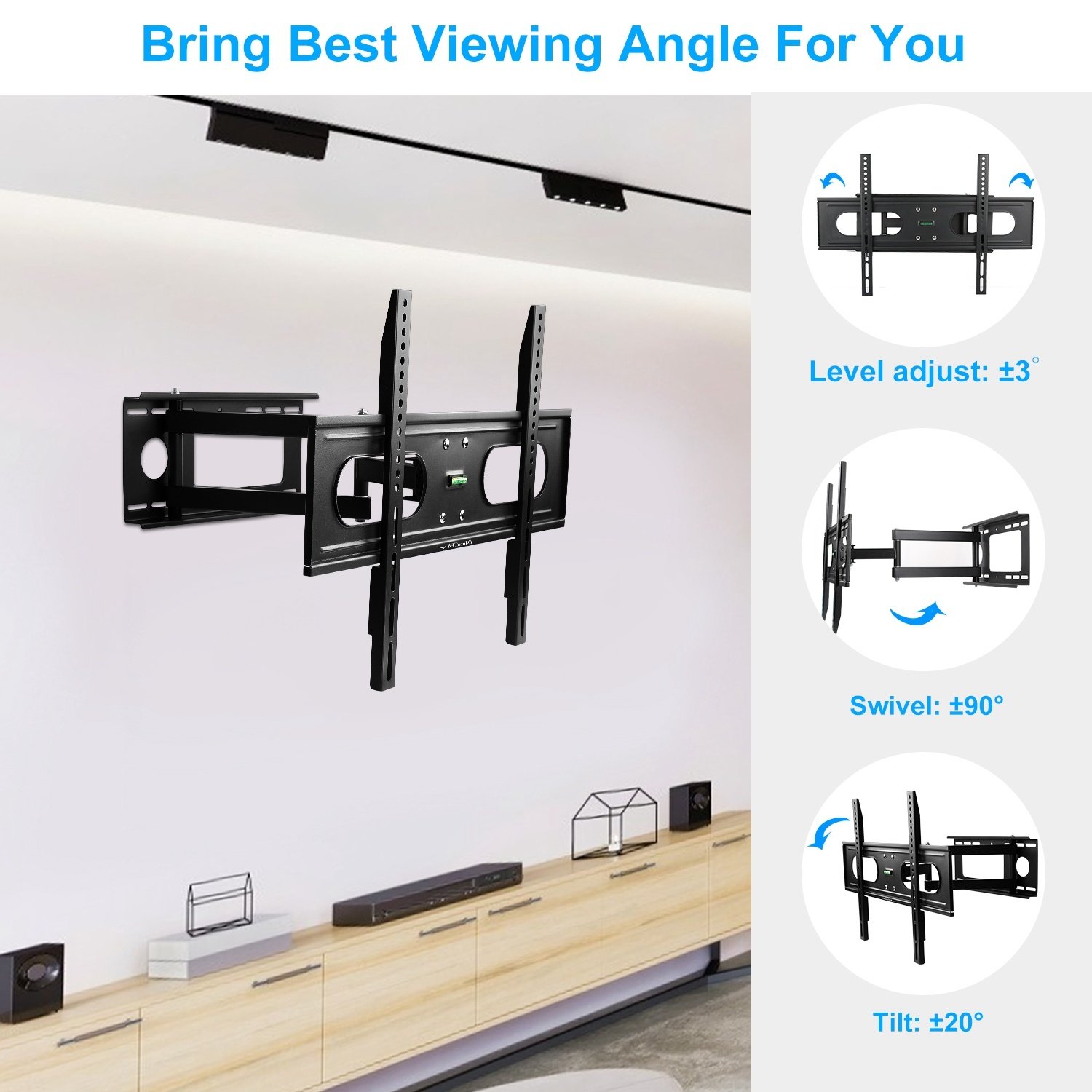 1Pc Full Motion TV Wall Mount Swivel Tilt TV Wall Rack Support 37in To 70in TV Wall Mount Max VESA Up To 600x400mm Holds Up To 99LBS - Image 3