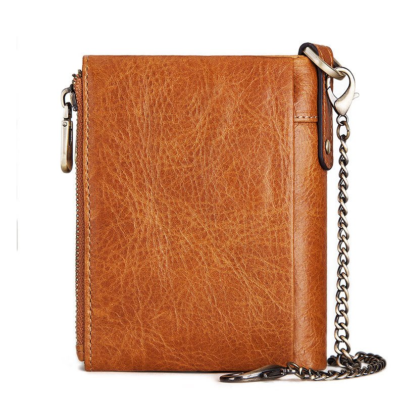 Anti-Theft Brush Double Zipper Leather Wallet Multi Card Slot Men's Wallet Crazy Horse Leather Coin Purse - Image 5