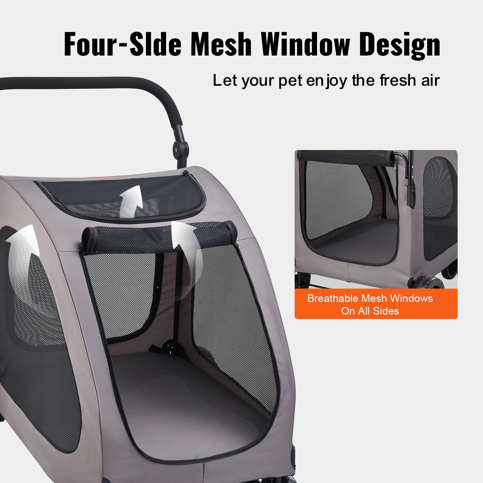 Pet Stroller 4-Wheels Dog Stroller Carrier 160lbs Weight Capacity Portable - Image 3