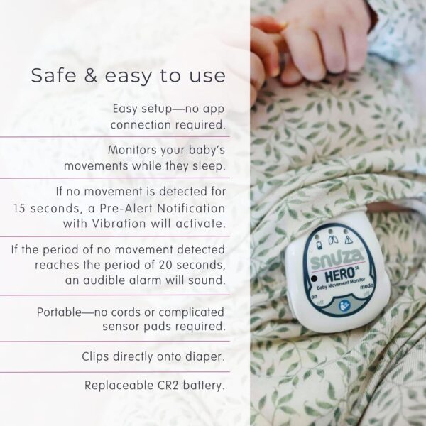 Snuza Hero Baby Movement Monitor with Patented Sensor Technology for Reliable Movement Monitoring and Alerts. No WiFi, Cords, or Sensor Pads, Portable and Easy to Set Up and Use. : Baby - Image 10