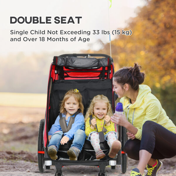 Bike Trailer for Kids 3 In1 Foldable Child Jogger Stroller Baby Stroller Transport Carrier with Shock Absorber System Rubber Tires Adjustable Handlebar Kid Bicycle Trailer Red and Grey - Image 5