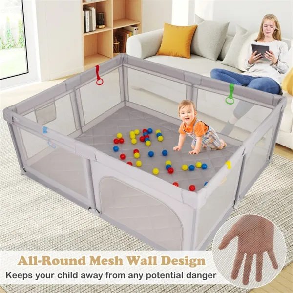 Portable Baby Play Yard - 73"x61.5"x27", Breathable Mesh, 50 Ocean Balls & Carry Bag - Image 2