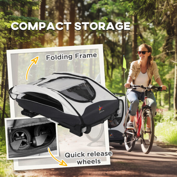 Bike Trailer for Kids 3 In1 Foldable Child Jogger Stroller Baby Stroller Transport Carrier with Shock Absorber System Rubber Tires Adjustable Handlebar Kid Bicycle Trailer White and Grey - Image 7