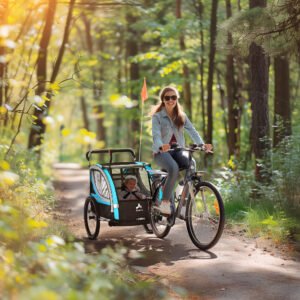 3-in-1 Bike Trailer For Kids, Running Stroller With 2 Seats, Jogging Cart With 5-Point Harness, Storage Units, Blue