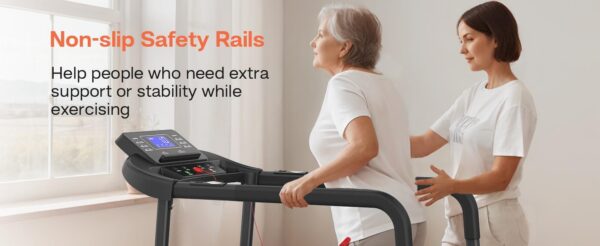 Elderly Rehabilitation Composite Shock-absorbing Treadmill With Extended Handrails And Enlarged Running Platform, Suitable For The Elderly, Load-bearing 300 Pounds, Safety Key, Easy-to-move Wheels - Image 8
