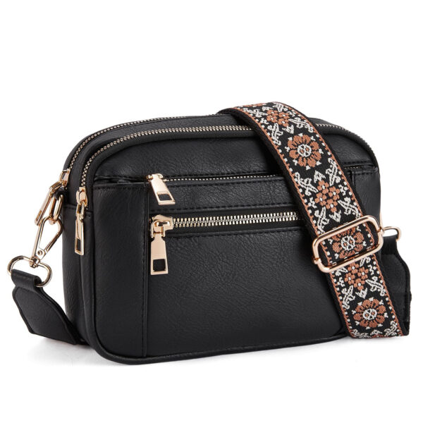 Triple-zipper Shoulder Bag With Floral Embroidered Straps Fashion Colorblock Multi-functional Crossbody Bags For Women - Image 2