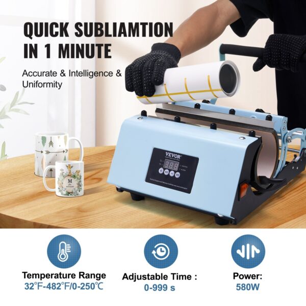 Tumbler Heat Press Machine, 11-30oz Mug Press, Heat Up Fast And Even, Tumbler Press With Sublimation Paper, Tape And Gloves, Temp And Time Setting, For Sublimation Tumblers, Cups, Mugs, Blue - Image 5