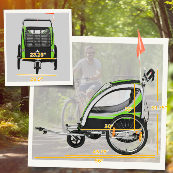 2-in-1 Walk/Ride Child Baby Bike Trailer for Kids 2 Seater, High-Visibility Bike Stroller for Toddler Wagon, Weather-Strong Double Bicycle Trailer Accessory for Kids, Green - Image 7
