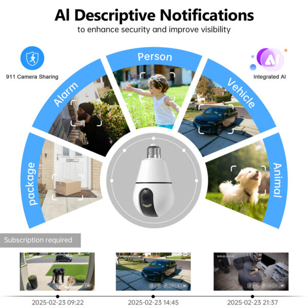 AI Detection 360 Degree HD 3MP CCTV Video Light Bulb E27 IP Wireless Mini Security Hidden Wifi Camera - Image 3