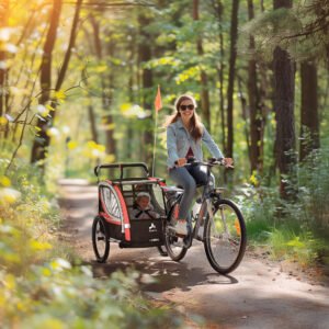 3-in-1 Bike Trailer for Kids, Running Stroller with 2 Seats, Jogging Cart with 5-Point Harness, Storage Units, Red