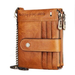 Anti-Theft Brush Double Zipper Leather Wallet Multi Card Slot Men's Wallet Crazy Horse Leather Coin Purse