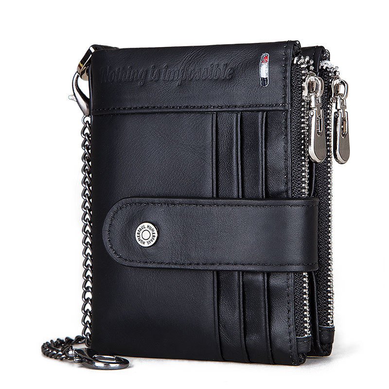 Anti-Theft Brush Double Zipper Leather Wallet Multi Card Slot Men's Wallet Crazy Horse Leather Coin Purse - Image 6