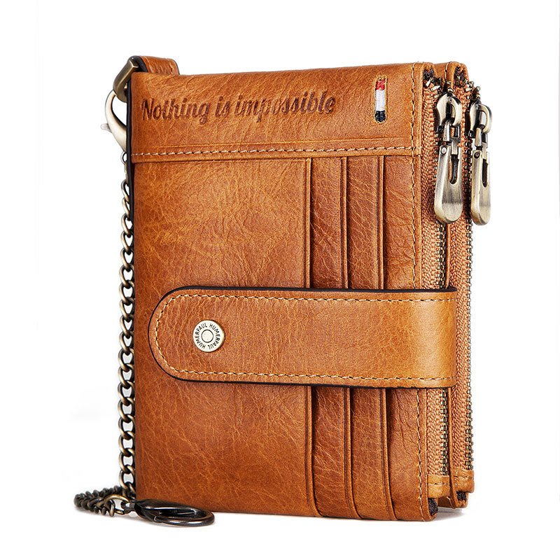 Anti-Theft Brush Double Zipper Leather Wallet Multi Card Slot Men's Wallet Crazy Horse Leather Coin Purse - Image 7