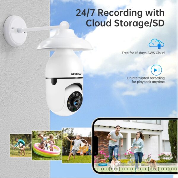Smart Home Security PTZ Camera Wireless Lights 360 Degree Night Vision Surveillance Remote View CCTV Security WIFI Light Bulb Camera - Image 4