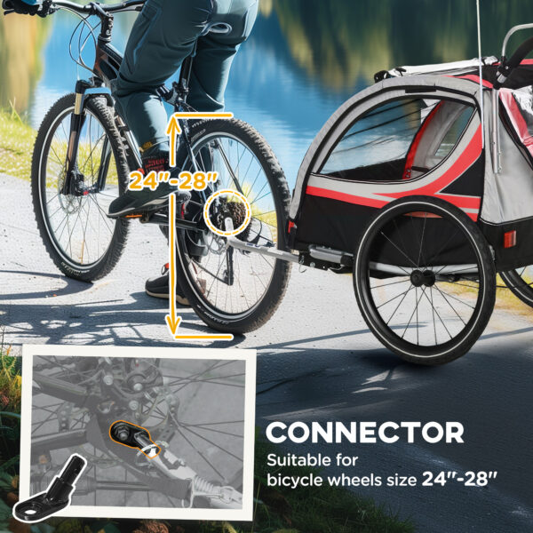 3-in-1 Bike Trailer for Kids, Running Stroller with 2 Seats, Jogging Cart with 5-Point Harness, Storage Units, Red - Image 2