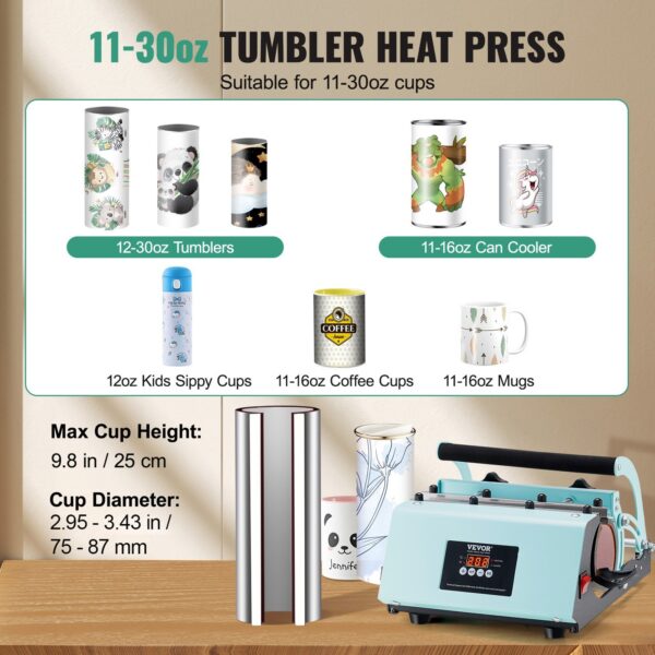 Tumbler Heat Press Machine, 11-30oz Mug Press, Heat Up Fast And Even, Tumbler Press With Sublimation Paper, Tape And Gloves, Temp And Time Setting, For Sublimation Tumblers, Cups, Mugs, Green - Image 4