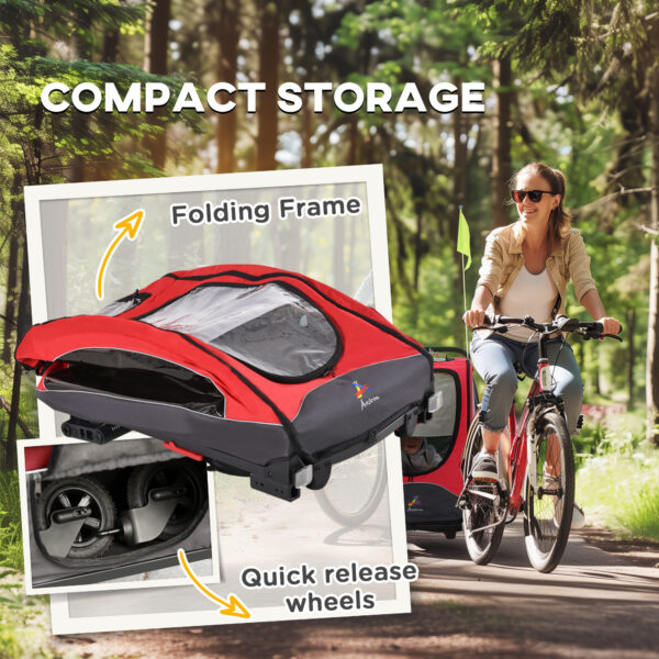 Bike Trailer for Kids 3 In1 Foldable Child Jogger Stroller Baby Stroller Transport Carrier with Shock Absorber System Rubber Tires Adjustable Handlebar Kid Bicycle Trailer Red and Grey - Image 3