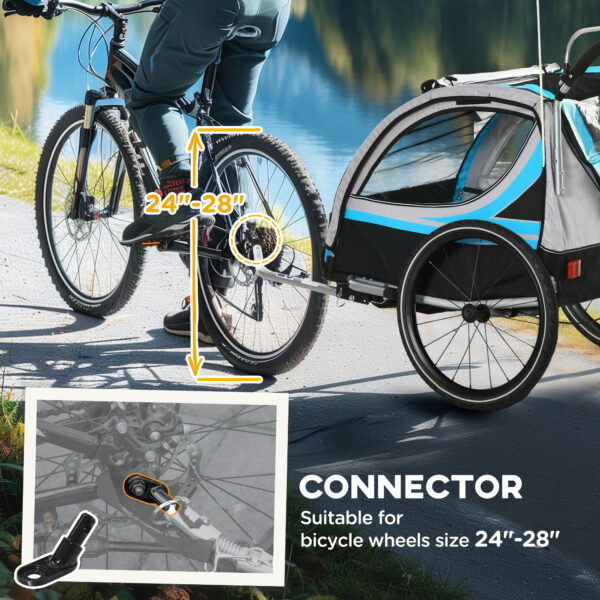 3-in-1 Bike Trailer for Kids, Running Stroller with 2 Seats, Jogging Cart with 5-Point Harness, Storage Units, Blue - Image 5