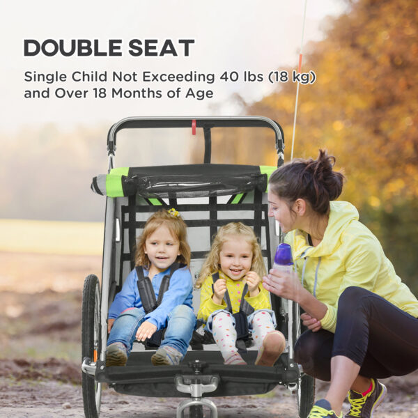 2-in-1 Walk/Ride Child Baby Bike Trailer for Kids 2 Seater, High-Visibility Bike Stroller for Toddler Wagon, Weather-Strong Double Bicycle Trailer Accessory for Kids, Green - Image 8