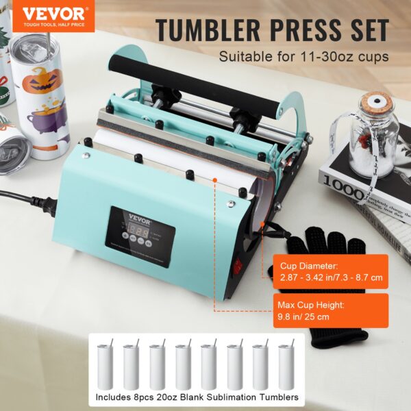 Tumbler Heat Press Machine And Sublimation Tumblers, Tumbler Press Set With 8pcs 20OZ Blank Tumblers, Mug Press Cup Press For 11-30oz Tumblers Mug, With Heat Transfer Paper, Gloves, Tape - Image 3