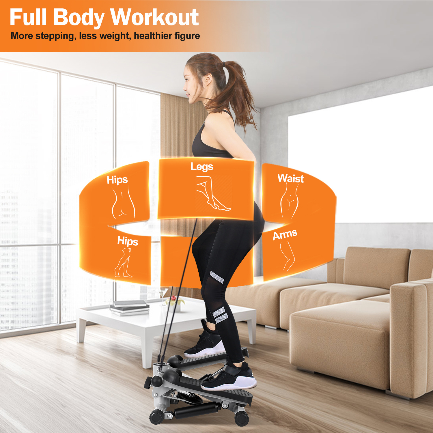 Stepper For Exercise Mini Fitness Stepper With 2 Resistance Bands LCD Monitor Max 330.7LBS Load Stair Stepper Quiet Stepper - Image 4
