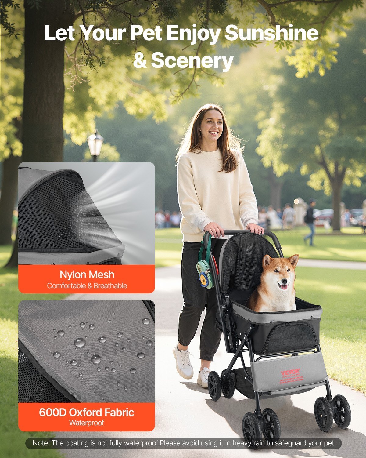 Pet Stroller Foldable 4 Wheels Travel Dog Stroller Reversible Handle Up To 44lbs - Image 3