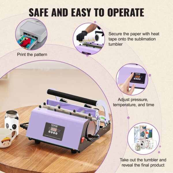 Tumbler Heat Press Machine, 11-30oz Mug Press, Heat Up Fast And Even, Tumbler Press With Sublimation Paper, Tape And Gloves, Temp And Time Setting, For Sublimation Tumblers, Cups, Mugs, Purple - Image 2
