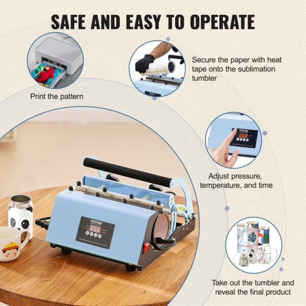 Tumbler Heat Press Machine, 11-30oz Mug Press, Heat Up Fast And Even, Tumbler Press With Sublimation Paper, Tape And Gloves, Temp And Time Setting, For Sublimation Tumblers, Cups, Mugs, Blue - Image 4