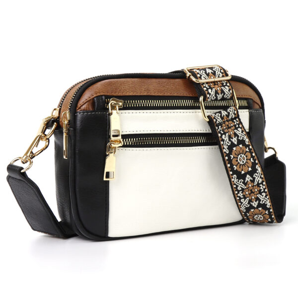 Triple-zipper Shoulder Bag With Floral Embroidered Straps Fashion Colorblock Multi-functional Crossbody Bags For Women - Image 10