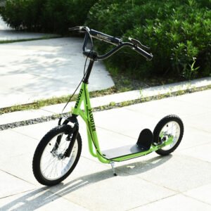 Teens Youth Scooter Ride On Toy with Adjustable Handlebar, Dual Brakes, and Inflatable Wheels For Kids 5+ - Green