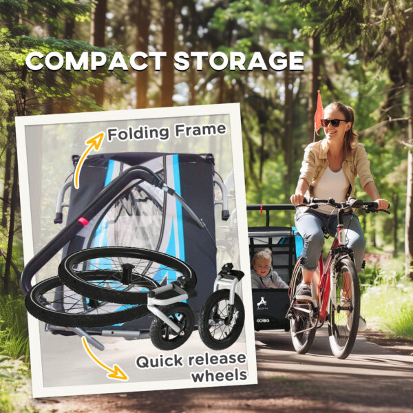 3-in-1 Bike Trailer for Kids, Running Stroller with 2 Seats, Jogging Cart with 5-Point Harness, Storage Units, Blue - Image 4