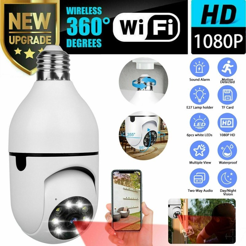 IR E27 Light Bulb Camera 1080P HD Wireless Wifi Smart Home Security Camera