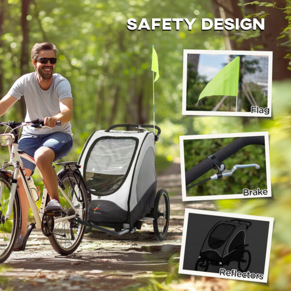 Bike Trailer for Kids 3 In1 Foldable Child Jogger Stroller Baby Stroller Transport Carrier with Shock Absorber System Rubber Tires Adjustable Handlebar Kid Bicycle Trailer White and Grey - Image 6